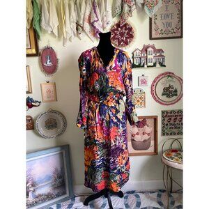 90's VTG arts & crafts abstract textured  top & midi skirt set
